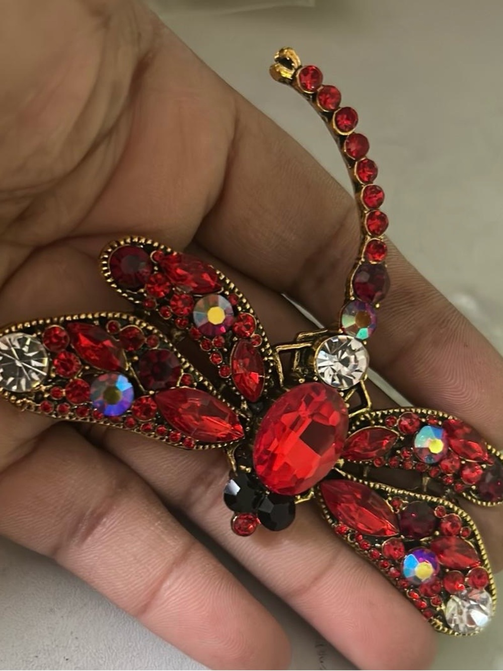 Red Crystal Dragonfly Brooch - Unbranded Gold-Tone Women’s Jewelry